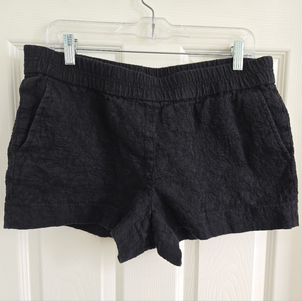 J. Crew Sz. 12 Black High Waist Women's Shorts Jacquard, Pull On, Elastic Waist